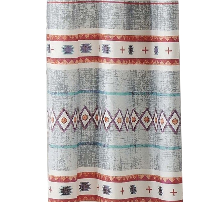 Benjara Pimi 2 Panel Curtain Set- Boho Stripes Red White Gray- Microfiber