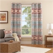 Benjara Pimi 2 Panel Curtain Set- Boho Stripes Red White Gray- Microfiber