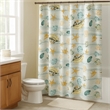 Benjara Carie Shower Curtain- 72 Inch- Fun Coastal Seashell Print Microfiber