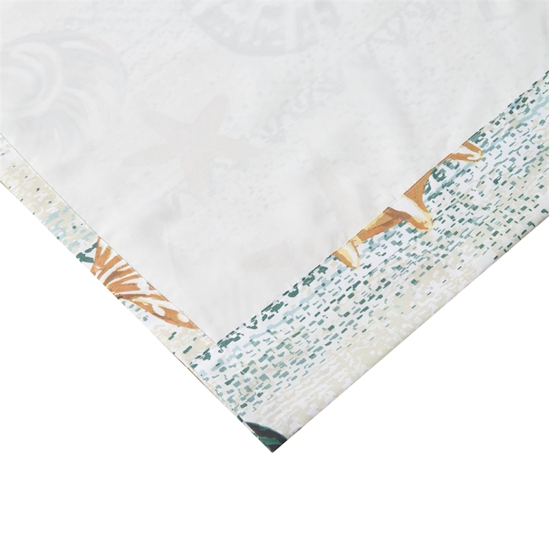 Benjara Carie 2 Panel Curtain Set- Light Coastal Seashell Print Microfiber