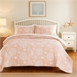 Benjara Amy 2 Piece Twin Size Quilt Set- Coastal Theme Pink White Polyester