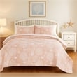 Benjara Amy 2 Piece Twin Size Quilt Set- Coastal Theme Pink White Polyester