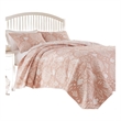 Benjara Amy 2 Piece Twin Size Quilt Set- Coastal Theme Pink White Polyester