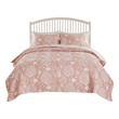 Benjara Amy 3 Piece Queen Quilt Set- Coastal Theme- Soft Pink White Polyester