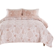 Benjara Amy 3 Piece Queen Quilt Set- Coastal Theme- Soft Pink White Polyester