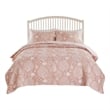 Benjara Amy 3 Piece Queen Quilt Set- Coastal Theme- Soft Pink White Polyester