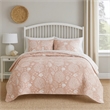 Benjara Amy 3 Piece King Quilt Set- Coastal Theme- Soft Pink White Polyester