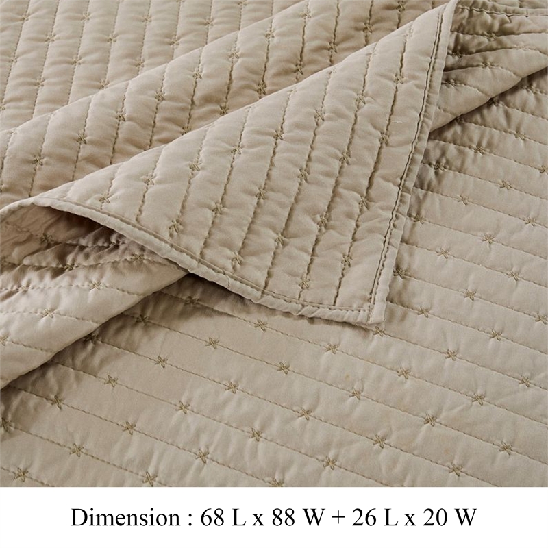 Benjara Xumi 2 Piece Twin Size Quilt Set- Beige Channel- Polyester and Cotton