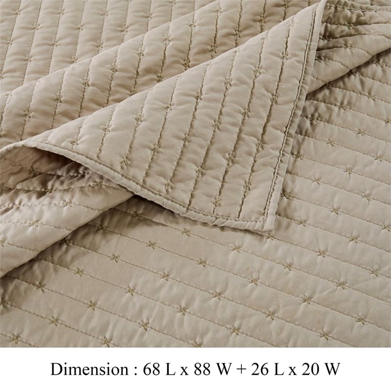 Benjara Xumi 2 Piece Twin Size Quilt Set- Beige Channel- Polyester and Cotton