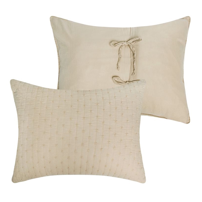 Benjara Xumi 2 Piece Twin Size Quilt Set- Beige Channel- Polyester and Cotton