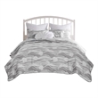 Benjara Doz 3pc Queen Size Coverlet Set- Coastal Matelasse- Harbor Gray- White