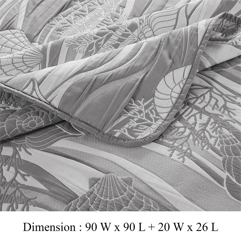 Benjara Doz 3pc Queen Size Coverlet Set- Coastal Matelasse- Harbor Gray- White