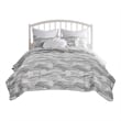 Benjara Doz 3pc Queen Size Coverlet Set- Coastal Matelasse- Harbor Gray- White