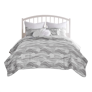 Benjara Doz 3pc King Size Coverlet Set- Coastal Matelasse- Harbor Gray- White
