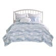 Benjara Doz 3pc Queen Size Coverlet Set- Coastal Matelasse- Tidal Blue- White