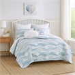 Benjara Doz 3pc King Size Coverlet Set- Coastal Matelasse- Tidal Blue- White