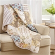 Benjara Ciny 50x60 Quilted Throw Blanket- Blue- Brown- and Yellow Floral Print
