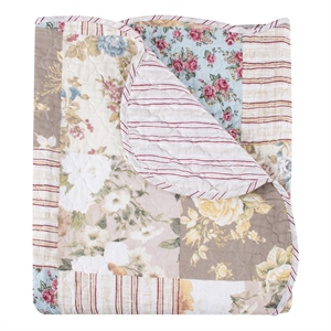 Benjara Ciny 50x60 Quilted Throw Blanket- Blue- Brown- and Yellow Floral Print