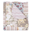 Benjara Ciny 50x60 Quilted Throw Blanket- Blue- Brown- and Yellow Floral Print