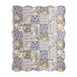 Benjara Ciny 50x60 Quilted Throw Blanket- Blue- Brown- and Yellow Floral Print