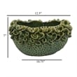 Benjara Nina Decorative Bowl- Textured Green Ceramic- Abstract Floral 13 Inch