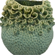 Benjara Nina Vase- Green Ceramic- Textured Accents- Abstract Floral 11 Inch