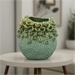 Benjara Nina Vase- Green Ceramic- Textured Accents- Abstract Floral 11 Inch