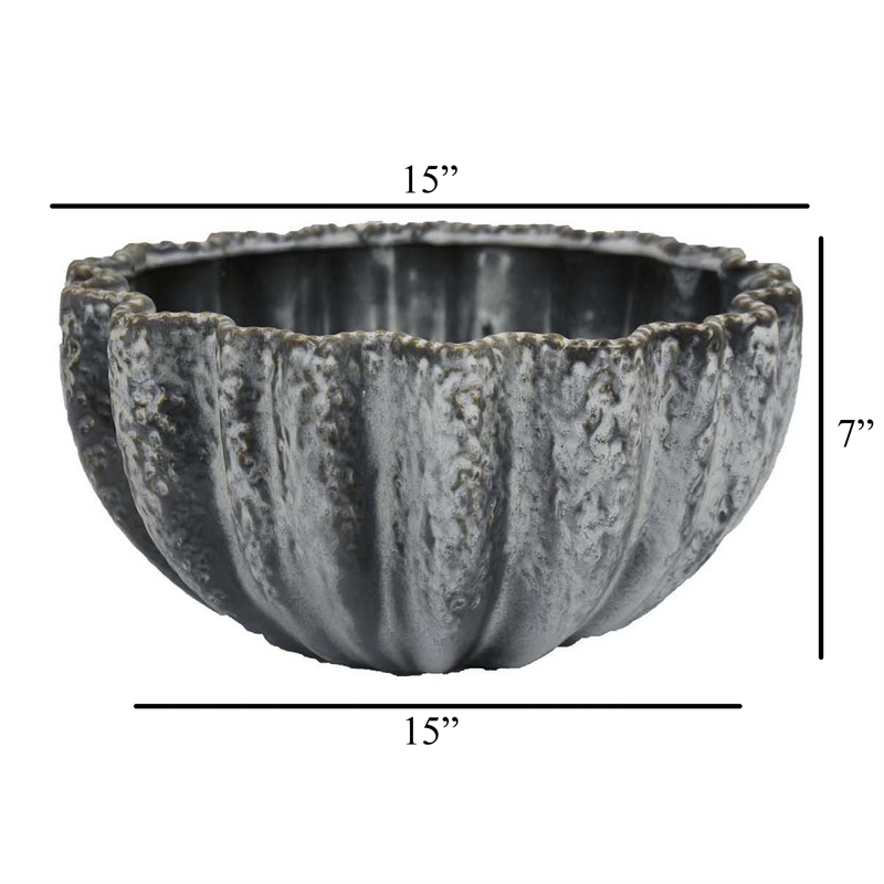 Benjara Kiara Decorative Bowl- Aqua Gray Ceramic Textured Design- 15 Inch