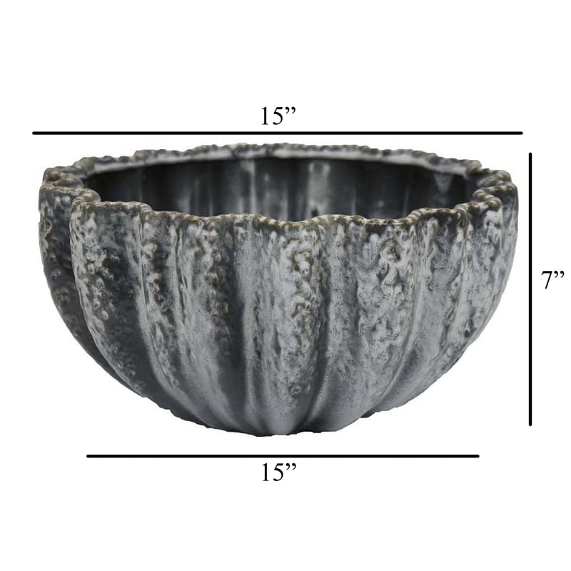 Benjara Kiara Decorative Bowl- Aqua Gray Ceramic Textured Design- 15 Inch