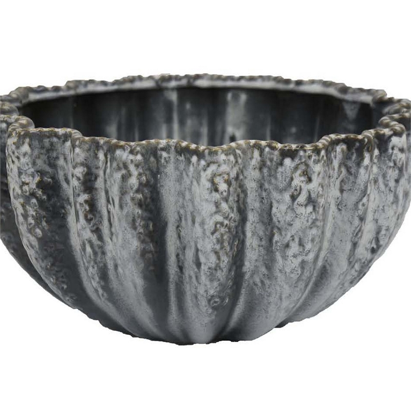Benjara Kiara Decorative Bowl- Aqua Gray Ceramic Textured Design- 15 Inch