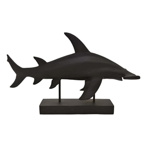 Benjara Tabletop Accent Decor Piece- Hammerhead Shark- 21&quot Black Resin