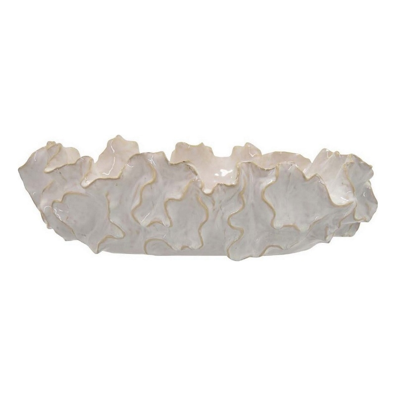 Benjara Decorative Accent Bowl- 18 Inch- Natural Wavelike Body- White Ceramic