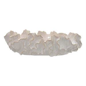Benjara Decorative Accent Bowl- 18 Inch- Natural Wavelike Body- White Ceramic