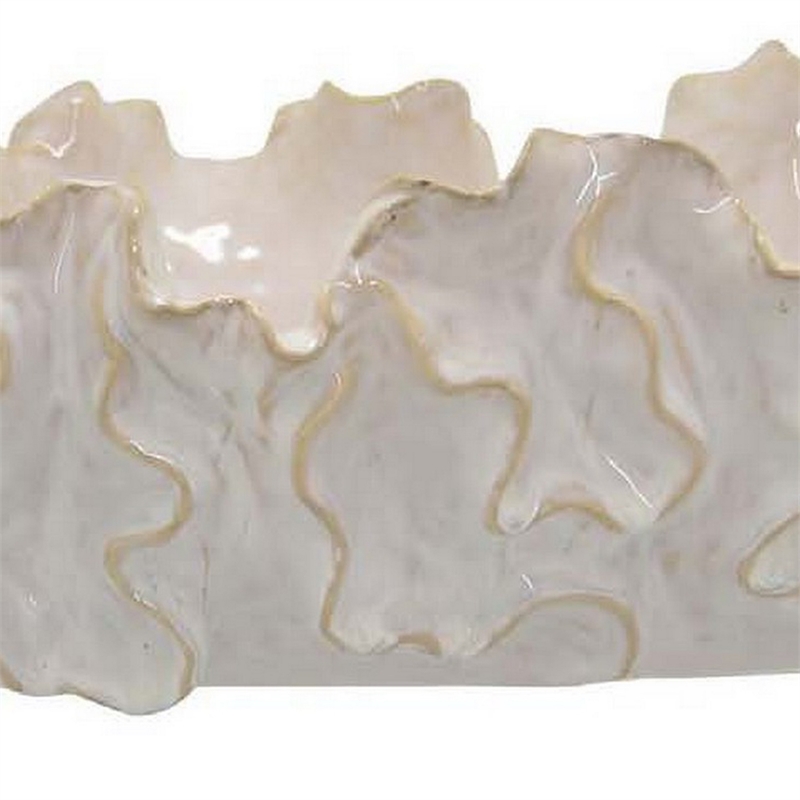 Benjara Decorative Accent Bowl- 18 Inch- Natural Wavelike Body- White Ceramic