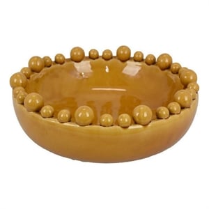 Benjara Saul Decorative Bowl- 16&quot Yellow Ceramic Body- Bubble Design Edges