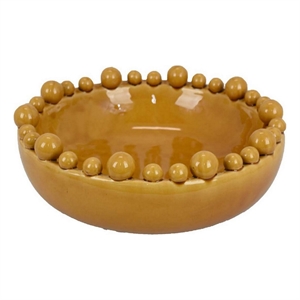 Benjara Saul Decorative Bowl- 16&quot Yellow Ceramic Body- Bubble Design Edges
