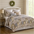 Benjara Ciny 2pc Twin Size Quilt Set- Blue- Brown- and Yellow Floral Print