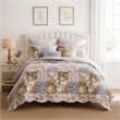 Benjara Ciny 2pc Twin Size Quilt Set- Blue- Brown- and Yellow Floral Print