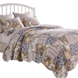 Benjara Ciny 2pc Twin Size Quilt Set- Blue- Brown- and Yellow Floral Print