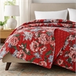 Benjara Milz 50x60 Quilted Throw Blanket- Cotton- Polyester- Red Floral Print