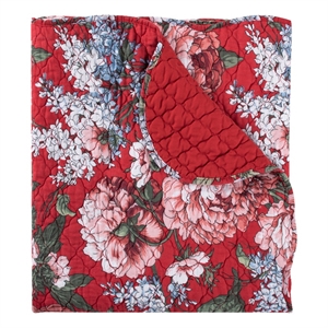 Benjara Milz 50x60 Quilted Throw Blanket- Cotton- Polyester- Red Floral Print