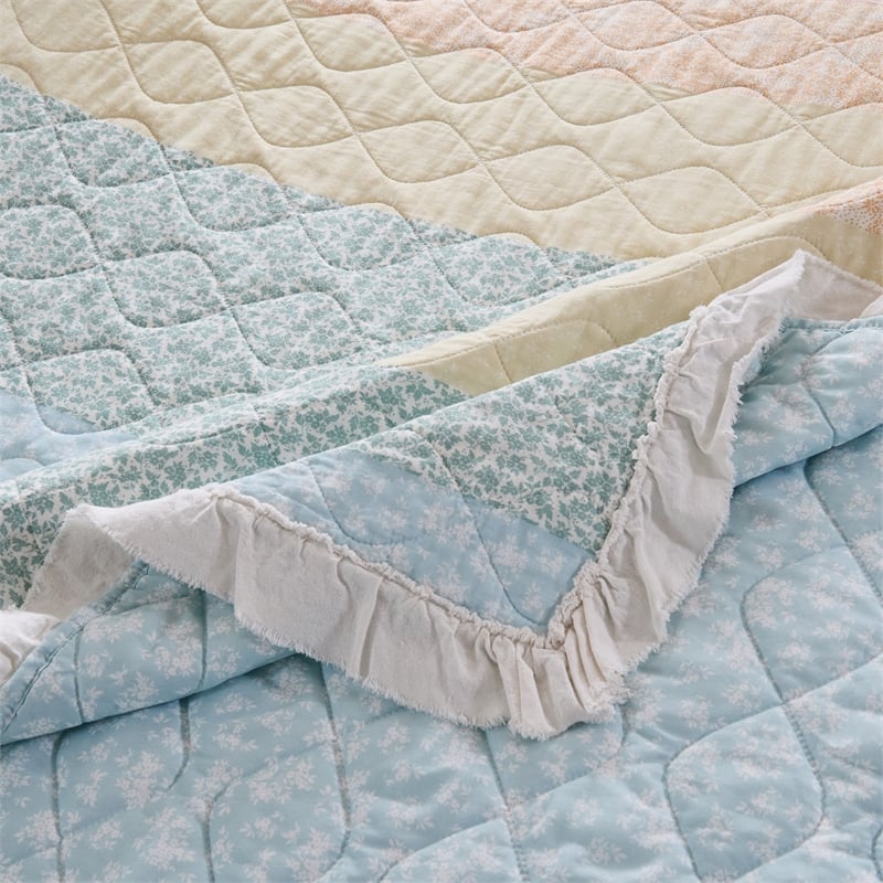 Benjara Tisy 50x60 Ruffle Throw Blanket- Cotton- Polyester- Pastel Stripes