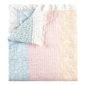 Benjara Tisy 50x60 Ruffle Throw Blanket- Cotton- Polyester- Pastel Stripes