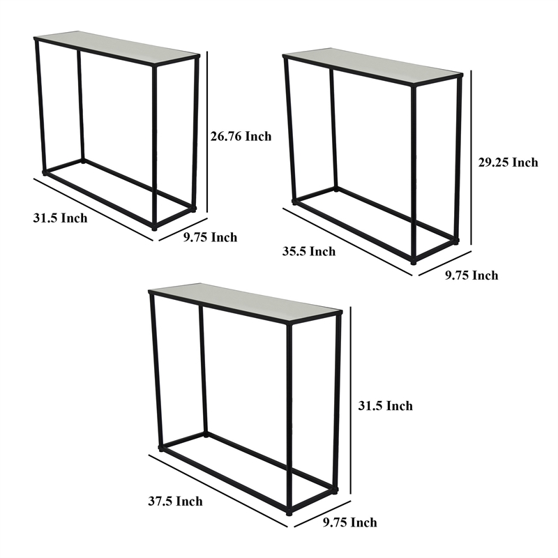 Benjara Kellie Nesting Plant Stand Table Set of 3- Black Metal- Glass Tops