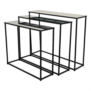 Benjara Kellie Nesting Plant Stand Table Set of 3- Black Metal- Glass Tops