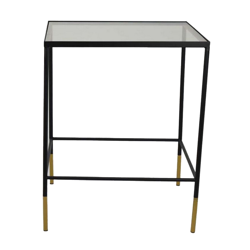 Benjara Kellie Plant Stand Table Set of 2- Black Metal with Clear Glass Tops