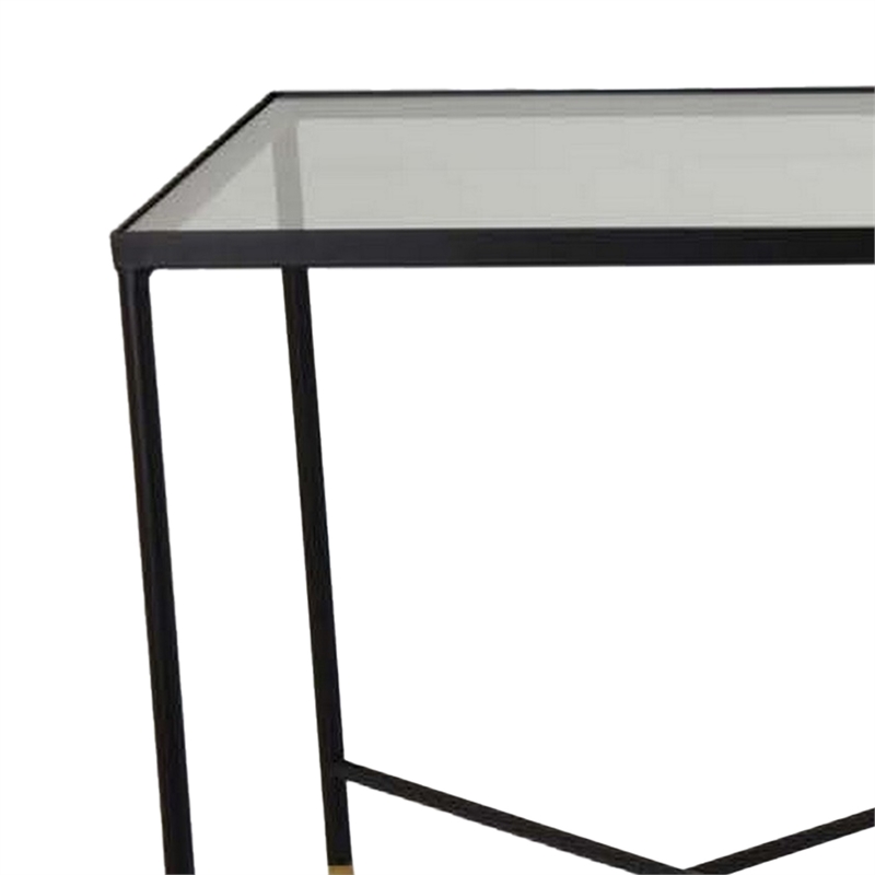Benjara Kellie Plant Stand Table Set of 2- Black Metal with Clear Glass Tops