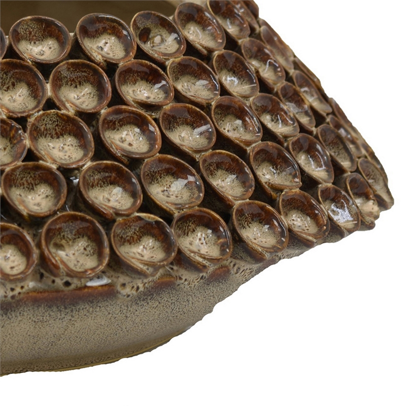 Benjara Rysa Vase- Glossy Brown Ceramic- Unique Coral Texture Design- 14 Inch