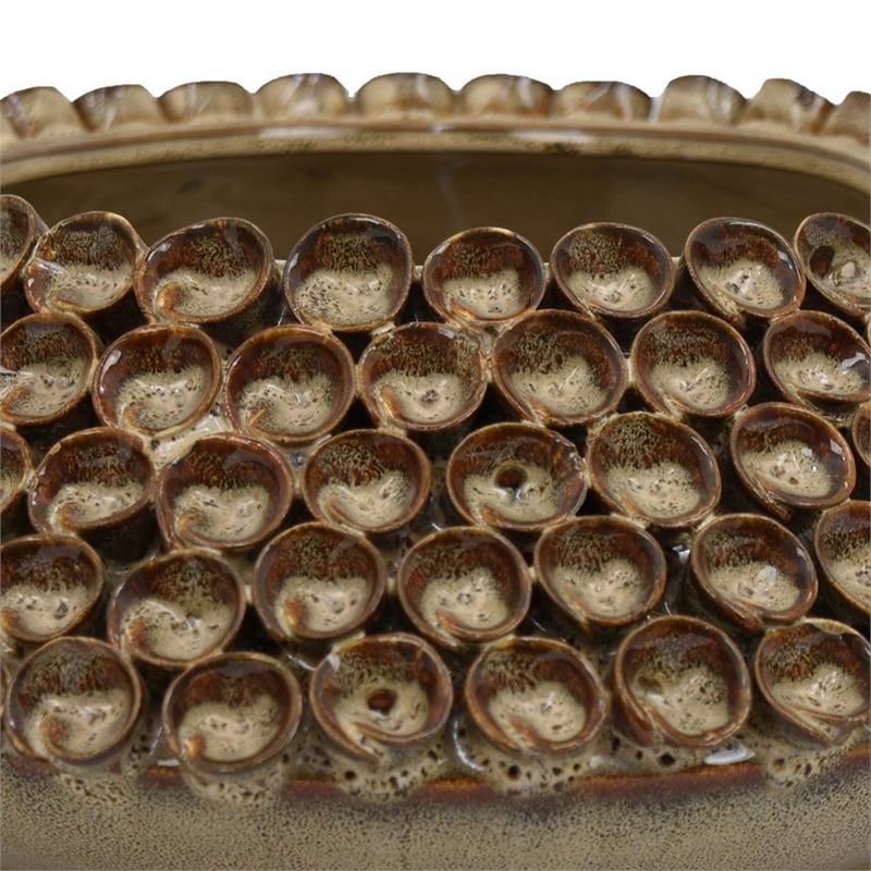 Benjara Rysa Vase- Glossy Brown Ceramic- Unique Coral Texture Design- 14 Inch