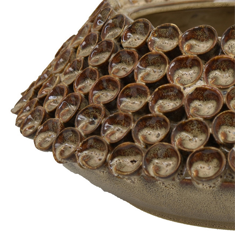 Benjara Rysa Vase- Glossy Brown Ceramic- Unique Coral Texture Design- 14 Inch